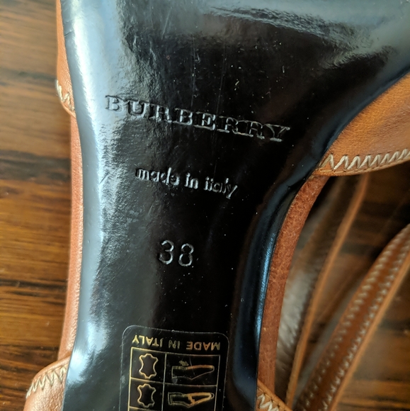 Burberry 7.5 Leather & Linen Classy Peep toe Heels - Picture 8 of 10